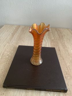 Vintage Marigold Carnival Glass Swung Vase