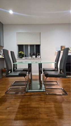 Glass Dining Table with 4 Chairs