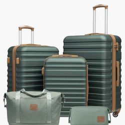 Coolife Suitcase (Dark Green, 5 piece set)