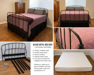 🖤 Black Metal IKEA Bed Frame + Optional Mattress