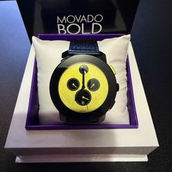 (Brand New) Movado Bold Chronograph Watch // Black Leather & Yellow 