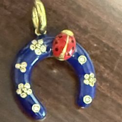 Aaron Basha Diamond Enamel 18k Yellow Gold Horseshoe Ladybug Charm Pendant
