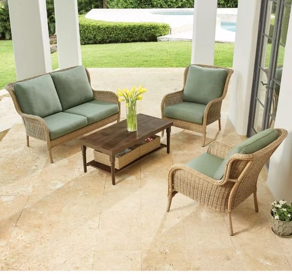 Hampton Bay Lemon Grove 4 Piece Wicker Patio Conversation Set With Hampton Bay Lemon Grove 4 Piece Wicker Patio Conversation Set With Surplus Cushions For In Burnsville Mn Offerup
