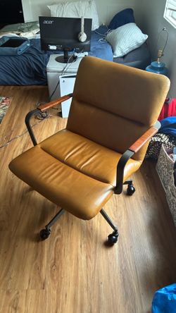 Tan Leather Office Chair with Casters