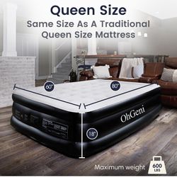 Air Mattress Queen with Built-in Pump for Guest, 18" Tall Colchon Inflable Camping Blow Up Air Bed with Carrying Bag, Quick Inflation/Deflation Airbed