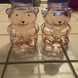 Pink Teddy Bear Glass Jars