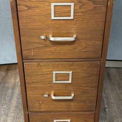 VINTAGE WOODGRAIN METAL 3 DRAWER FILE CABINET