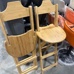 affeivul Portable Folding Bamboo Bar Stool with Backrest & Footrest, Set of 2