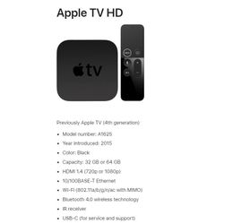 Apple TV HD- no remote, reset and works like new