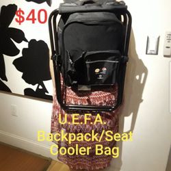 NEW U.E.F.A. CHAMPIONS LEAGUE BACKPACK/SEAT INSULATED COOLER BAG.