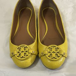 TORY BURCH 34277 Yellow Abby Ballet Tumbled Leather shoes size Sz 7.5