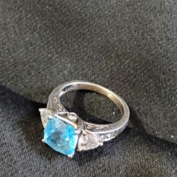 925 Ring with Blue Topaz and Crystal Rhinestones