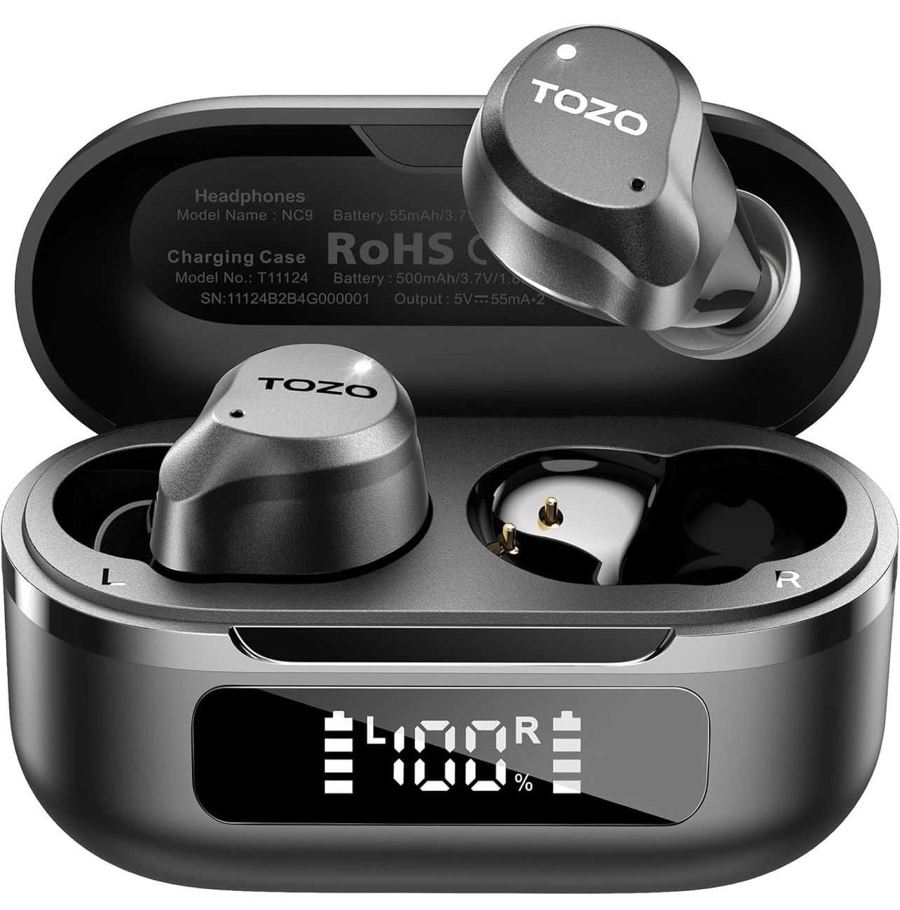 TOZO Hybrid Active Noise Cancelling Wireless Earbuds, 6 Mics ENC Clear Call, IPX8 Waterproof, in Ear Bluetooth 5.3 Headphones Stereo Bass Ear Buds 59H