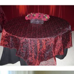 Red Swirl Organza Overlays Table Cloth Wedding 