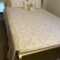 Bed And Bed Frame With A Dresser With Night Stand