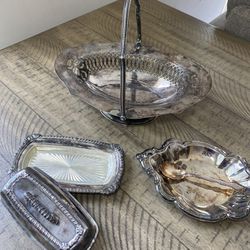 Vintage Sterling Silver Basket, Plate With Spoon And Butter Dish! 