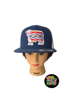 Lazy J Ranch Blue & White Serape Bull Classic Five Panel Trucker Hat New