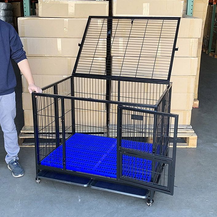 (NEW) $180 Heavy-Duty Dog Cage 41x31x34” Single-Door Folding Kennel w/ Plastic Tray