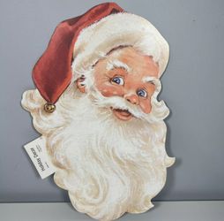 Vintage Christmas Santa Claus Head 14” Paper Die Cut Decor Gibson Greetings Inc USA