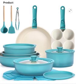 GIPP Large Size 21 Piece Pots and Pans Set Non Stick,with 12 inch Frying Pan, Cookware Set with Detachable Handles, Safe for Ovens and Dishwashers, In