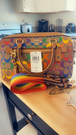 Coach Multicolor Signature Canvas Satchel with Rainbow Strap