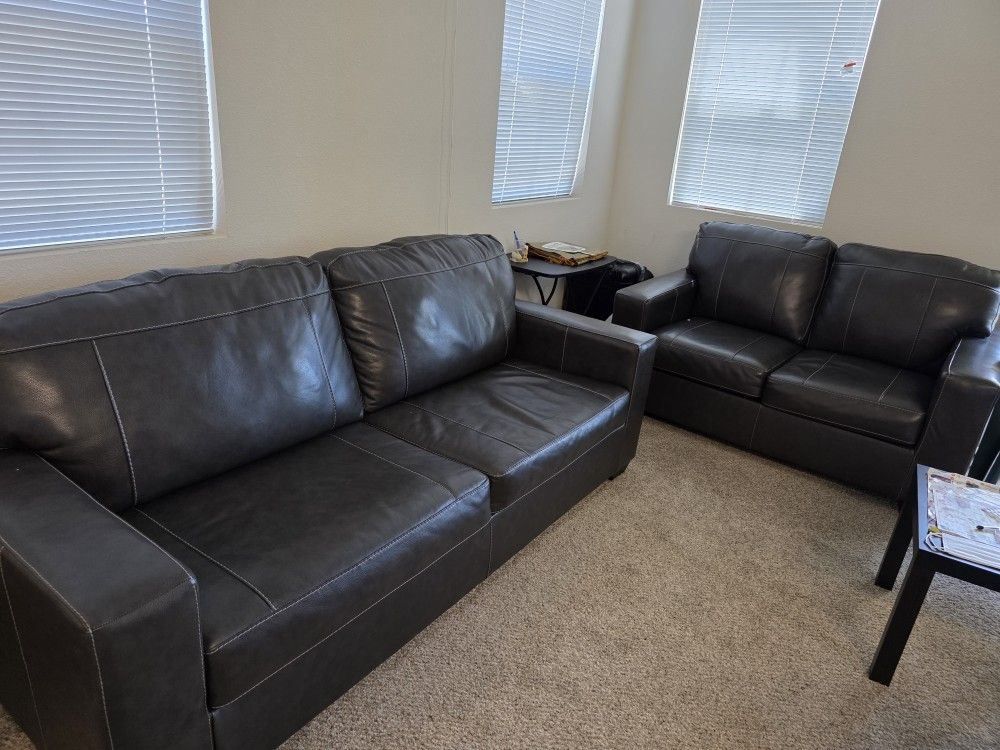 Real Leather Sofa And Love Seat