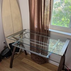 Modern Glass Top Desk w/ Keyboard Tray