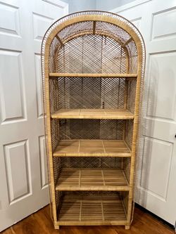 Large vintage wicker shelving unit