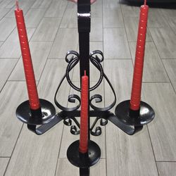 Set Of Wrought Iron Black Vintage Candlestick Holders
