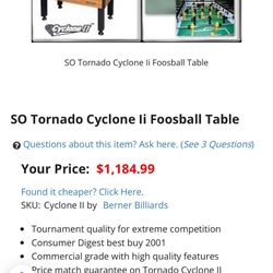 SO Tornado Cyclone li Foosball Table