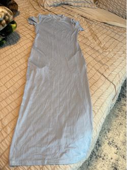 Light Blue Ribbed Short Sleeve Maxi Dress