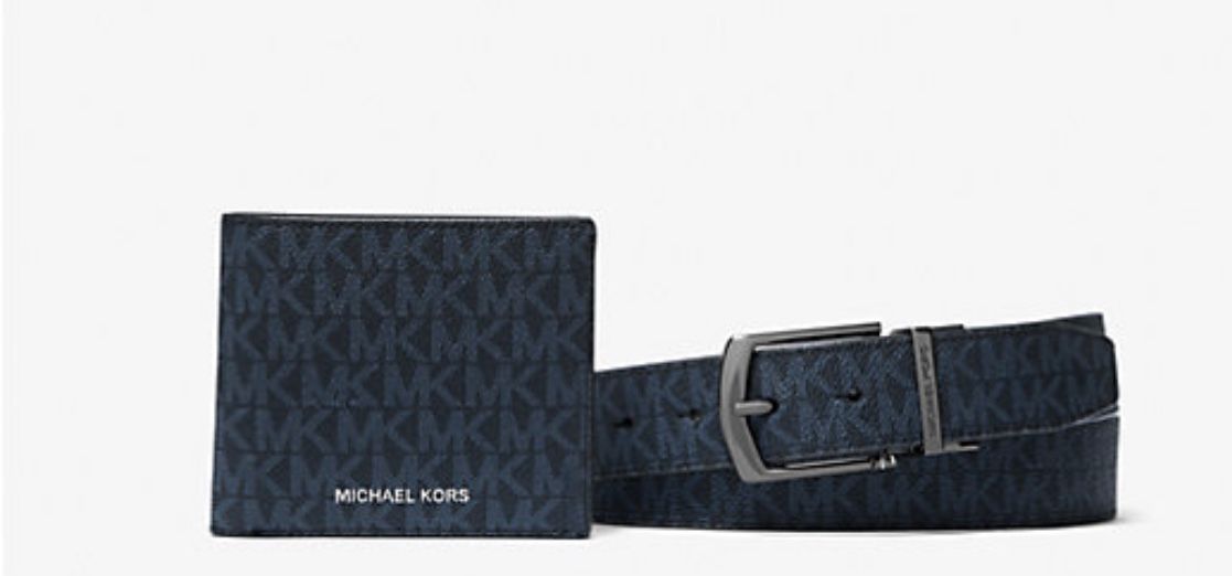 MICHAEL KORS  Signature Logo Billfold Wallet and Belt Gift Set