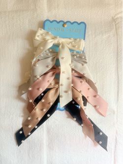 Sunday State Pearl Bow Hair Clips – Set of 5 Satin Ribbon Bows