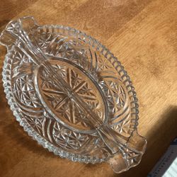 Vintage Pressed Glass Relish Dish With Divider -- Mid-Century  Oval Anchor Hocking Relish Dish