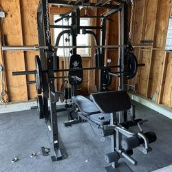 Vesta Fitness Smith Machine 1001 w/Bench Attachment | 230lb Bumpers Olympic Weights | 7ft Olympic Bar | Gym Equipment | FREE DELIVERY🚚 