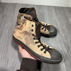 Converse Chuck Taylor All Star Shoes Womens Sz 8 Brown Sailor Jerry Tattoo Lucky