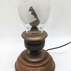 Vintage Brass, Wood and Glass Table or Desk Lamp