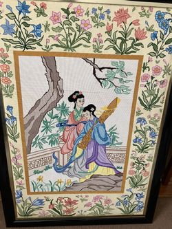 Asian Themed Decorative Wall Art With Fabric Art