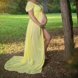 New Maternity Dress for Photography Off Shoulder Chiffon Gown Split 