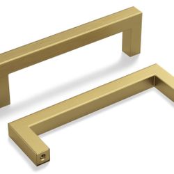 10 Pack Gold Cabinet Pulls, Brass Cabinet Pulls 3 inch Square Brushed Gold