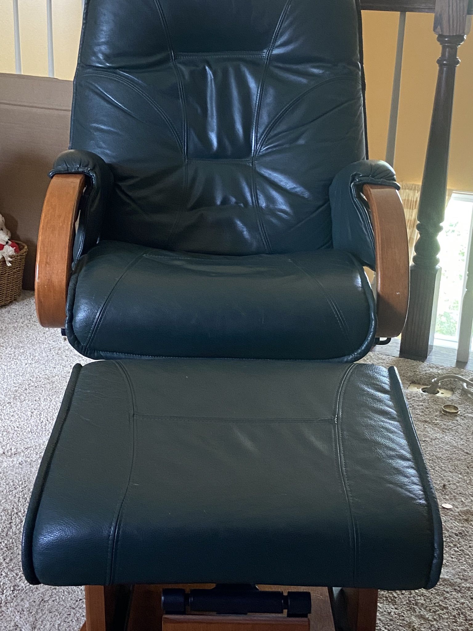 Dark Green Leather Glider Recliner Avantglide by Dutailier for