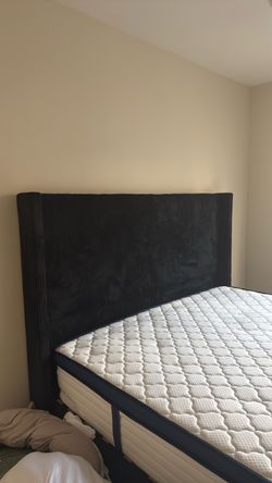 Black Upholstered Bed Frame with Headboard