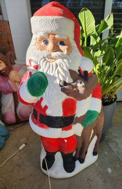 Santa Claus with Reindeer Blow Mold Decoration