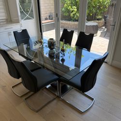 Modern Glass Dining Table Set with 6 Chairs