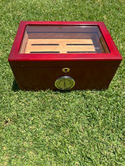 Savoy Glass Top Wood Cigar Humidor Box w/ Hygrometer & Removable Tray