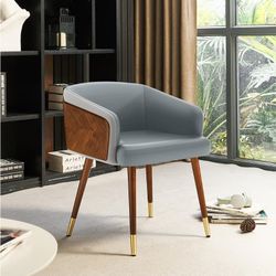 Set of 4, Modern Upholsted Accent Dining Chairs,Mid-Century Faux Leather with Walnut