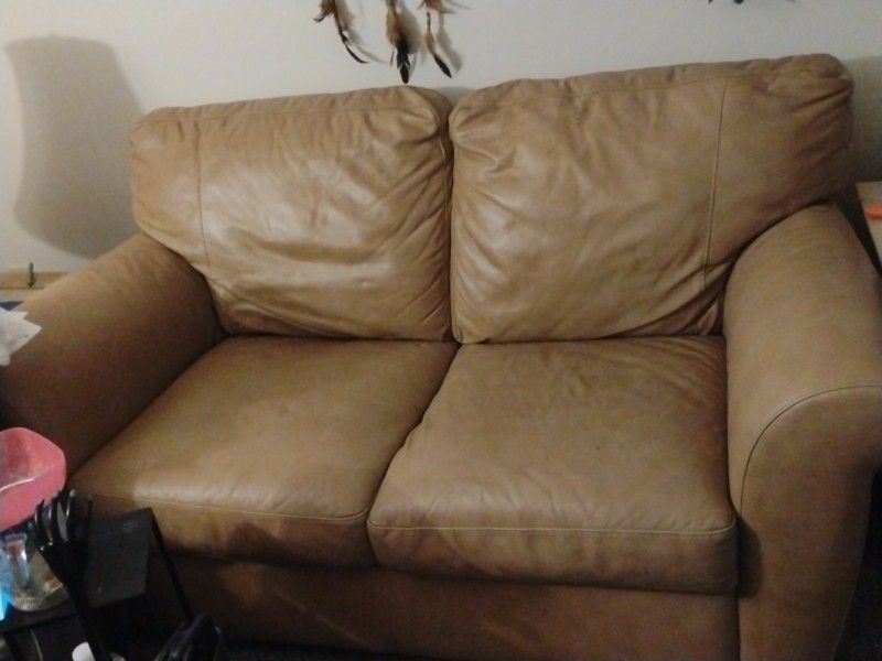 Italian Leather Loveseat  And 3 Vintage Craftsmen Chairs