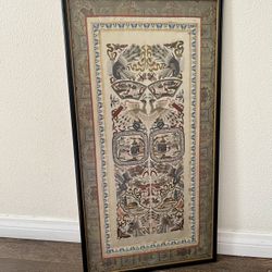 Vintage Chinese Silk Embroidery Panel 26x13" Framed