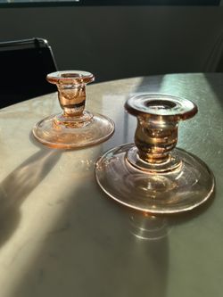 Pink Glass Candlestick Holders