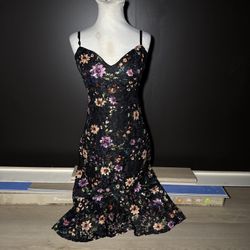 Guess Floral Lace Mermaid Mini Dress – Y2K Black Bodycon Slip Dress